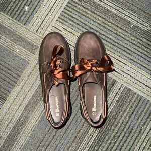 No Boundaries Brown Satin Ribbon Platform Boat Shoes